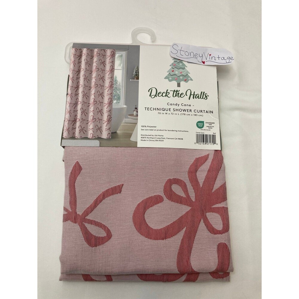 Pink candy cane with pink bow christmas shower curtain - Picture 3 of 7